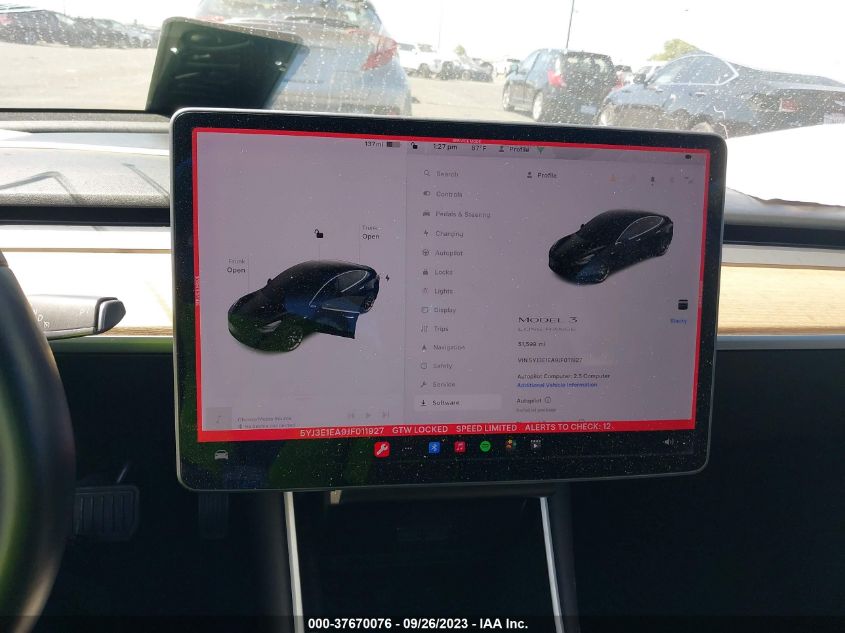 2018 TESLA MODEL 3 RANGE BATTERY - 5YJ3E1EA9JF011927