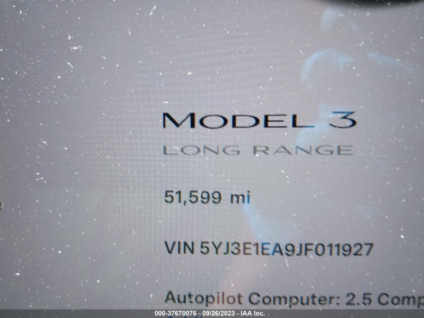 2018 TESLA MODEL 3 RANGE BATTERY - 5YJ3E1EA9JF011927