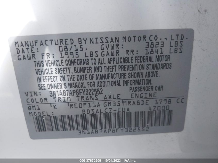 2015 NISSAN SENTRA S/SV/SR/SL - 3N1AB7AP8FY322552