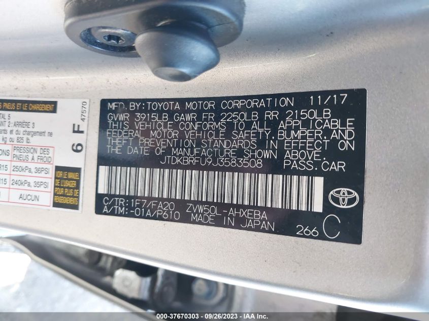 2018 TOYOTA PRIUS TWO/TWO ECO/THREE - JTDKBRFU9J3583508