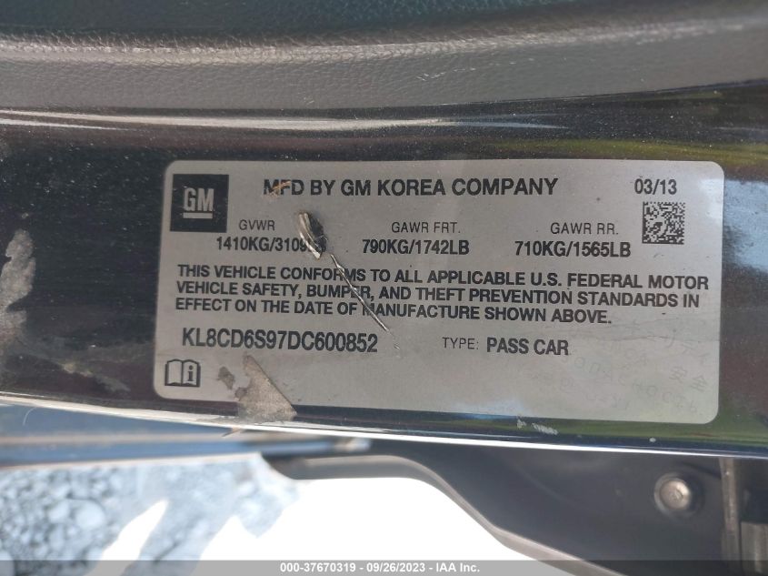2013 CHEVROLET SPARK LT - KL8CD6S97DC600852