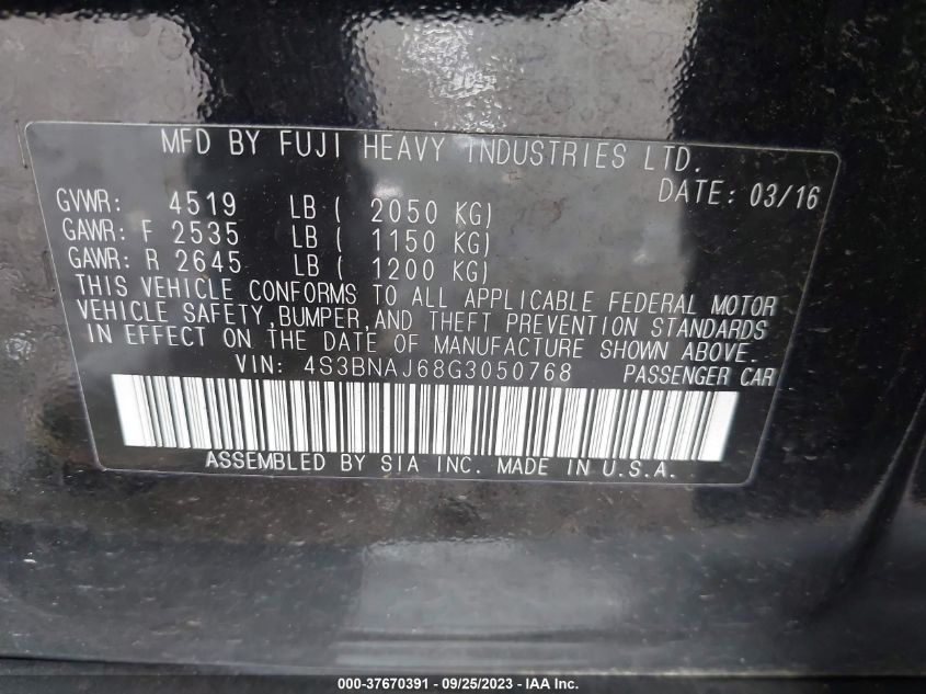 2016 SUBARU LEGACY 2.5I LIMITED - 4S3BNAJ68G3050768