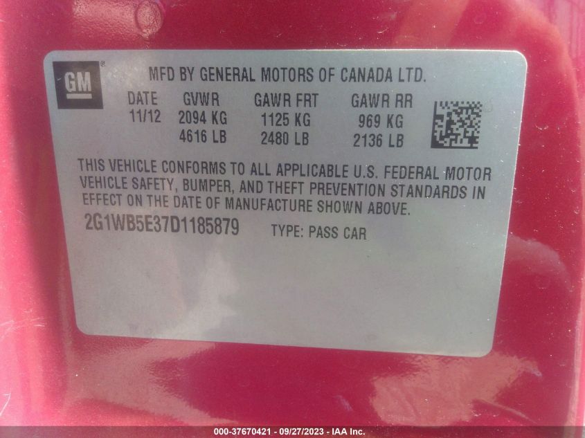 2013 CHEVROLET IMPALA LT - 2G1WB5E37D1185879