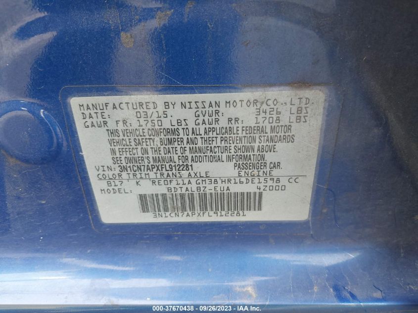 2015 NISSAN VERSA SV - 3N1CN7APXFL912281