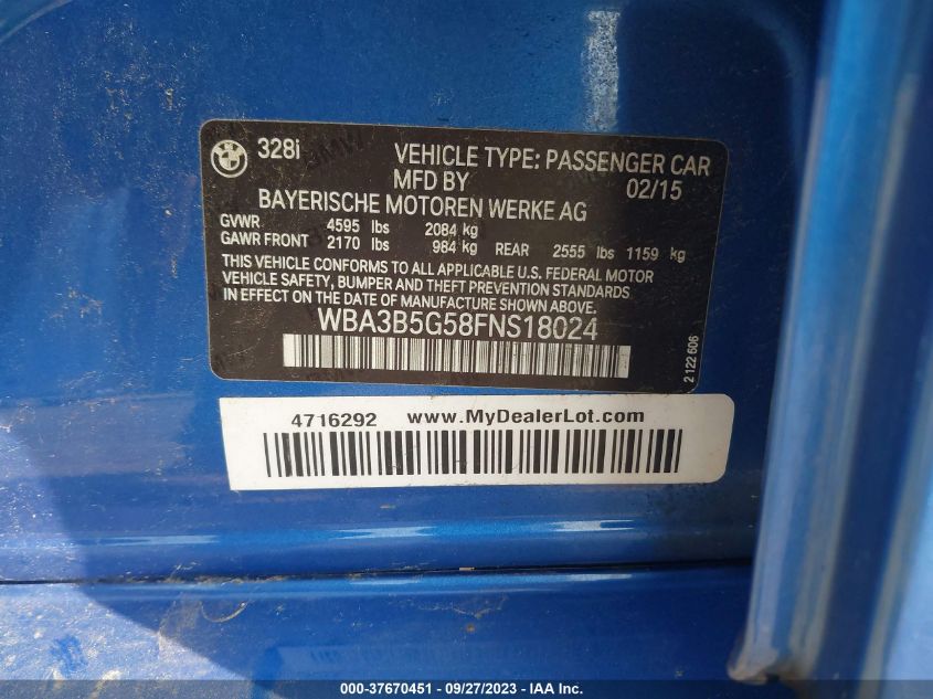 2015 BMW 3 SERIES 328I XDRIVE - WBA3B5G58FNS18024