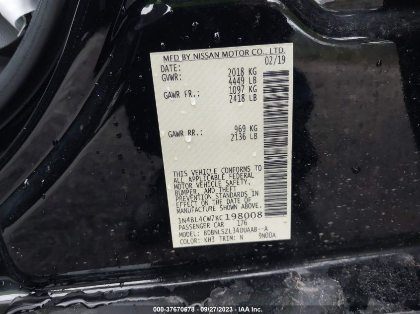 2019 NISSAN ALTIMA 2.5 SR - 1N4BL4CW7KC198008