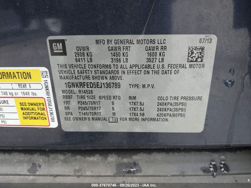 2014 CHEVROLET TRAVERSE LS - 1GNKRFED5EJ136789