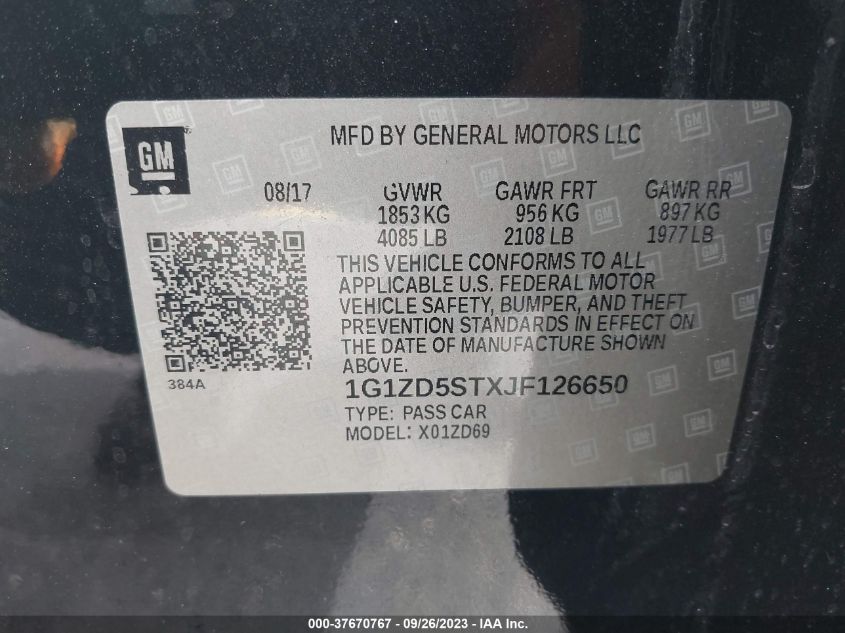 2018 CHEVROLET MALIBU LT - 1G1ZD5STXJF126650