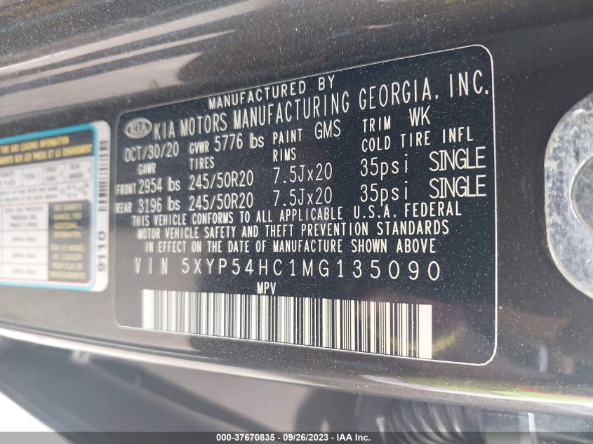 2021 KIA TELLURIDE SX - 5XYP54HC1MG135090