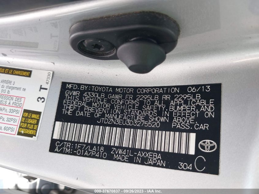 2013 TOYOTA PRIUS V TWO/THREE/FIVE - JTDZN3EU3D3275520