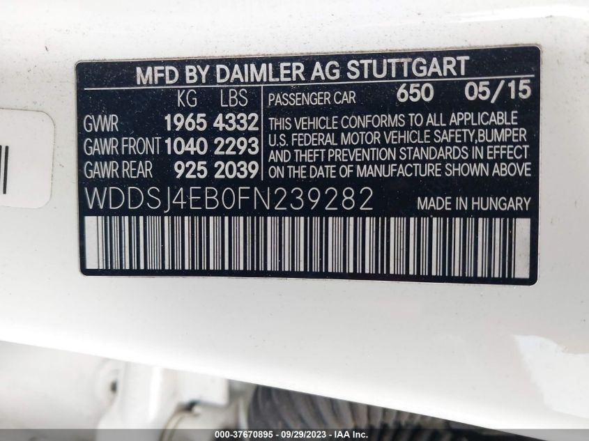 2015 MERCEDES-BENZ CLA 250 - WDDSJ4EB0FN239282