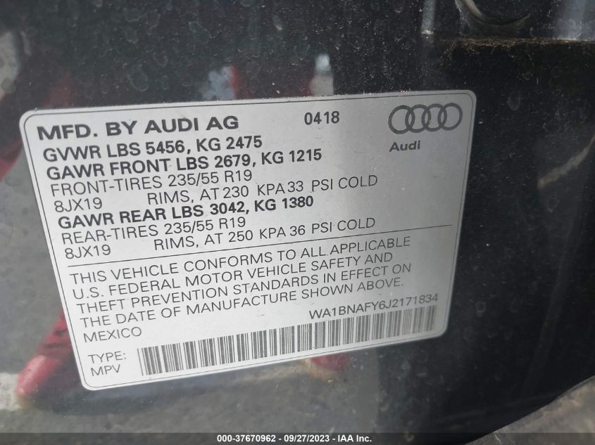 WA1BNAFY6J2171834 2018 AUDI Q5, photo no. 9