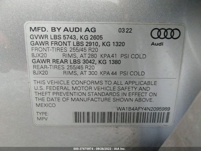 2022 AUDI SQ5 PREMIUM PLUS WA1B4AFY4N2095989
