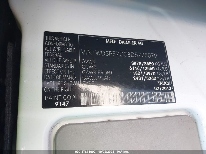 2013 MERCEDES-BENZ SPRINTER 2500 NORMAL ROOF WD3PE7CC8D5775079