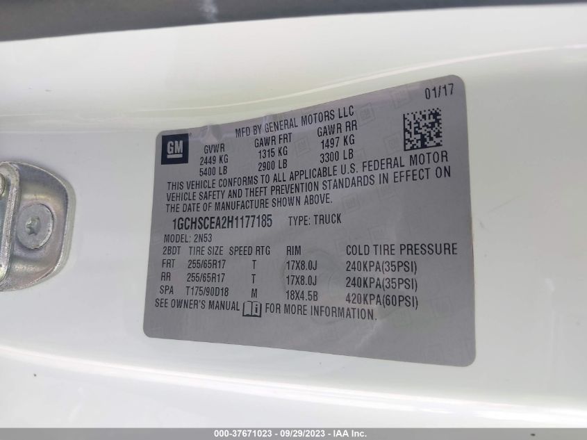 2017 CHEVROLET COLORADO LT - 1GCHSCEA2H1177185