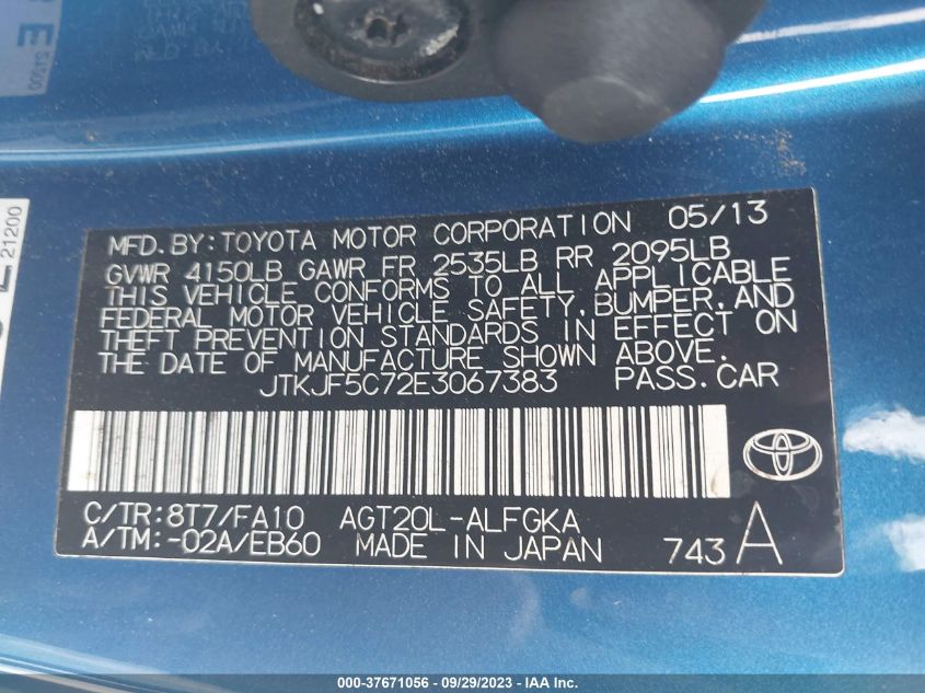 2014 TOYOTA SCION TC - JTKJF5C72E3067383