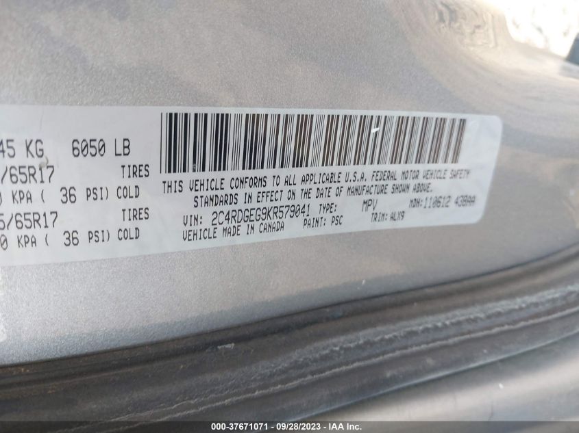 2C4RDGEG9KR579041 Dodge Grand Caravan GT 9