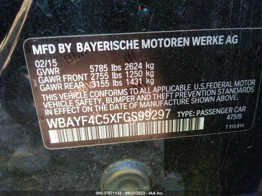 2015 BMW 740LI XDRIVE WBAYF4C5XFGS99297