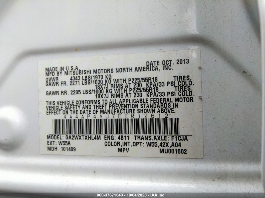 2014 MITSUBISHI OUTLANDER SPORT SE - 4A4AP4AU7EE012612