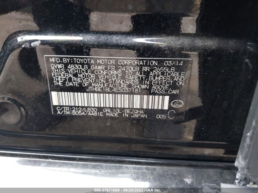2014 LEXUS GS 350 - JTHBE1BL4E5037181