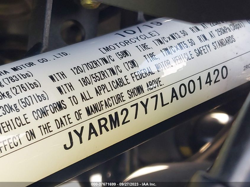 VIN JYARM27Y7LA001420 2020 YAMAHA MT07 C