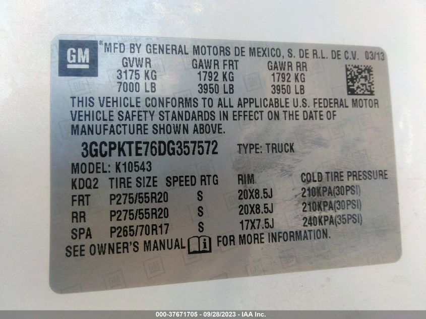 2013 CHEVROLET SILVERADO 1500 LTZ - 3GCPKTE76DG357527