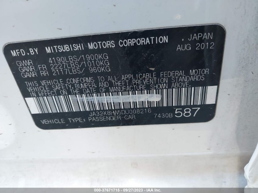 2013 MITSUBISHI LANCER SPORTBACK GT JA32X8HW5DU008216