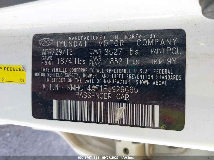 2015 HYUNDAI ACCENT GLS - KMHCT4AE1FU929665