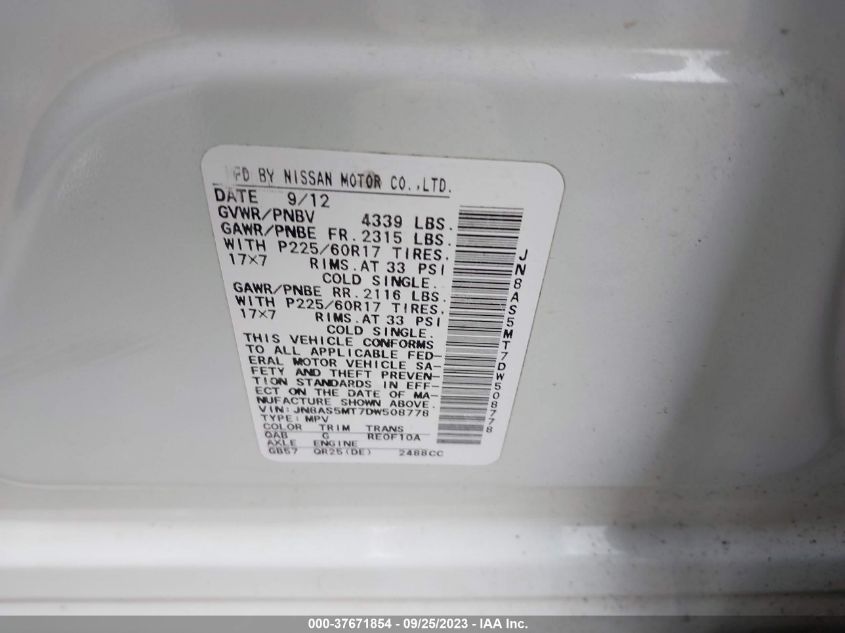 2013 NISSAN ROGUE SV - JN8AS5MT7DW508778