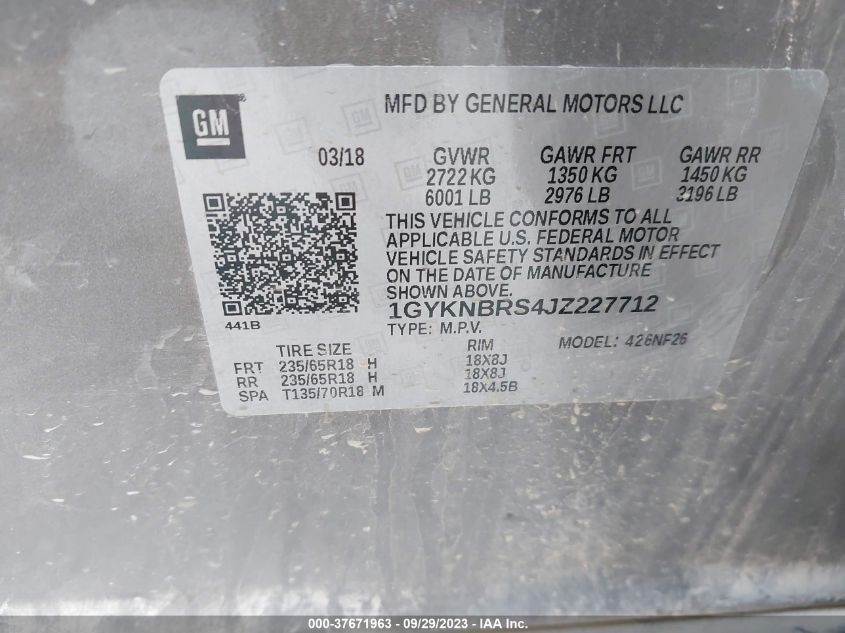 2018 CADILLAC XT5 - 1GYKNBRS4JZ227712