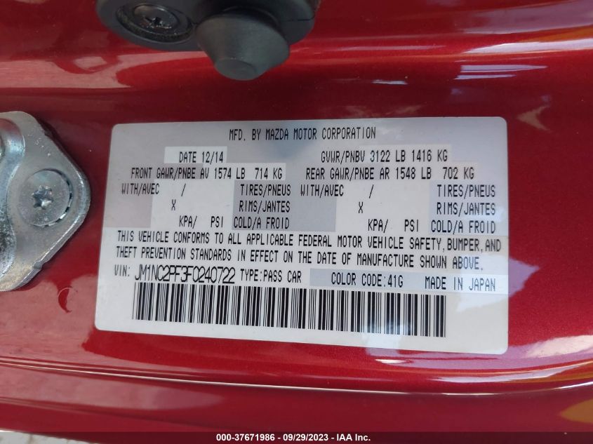 2015 MAZDA MX-5 MIATA GRAND TOURING - JM1NC2PF3F0240722