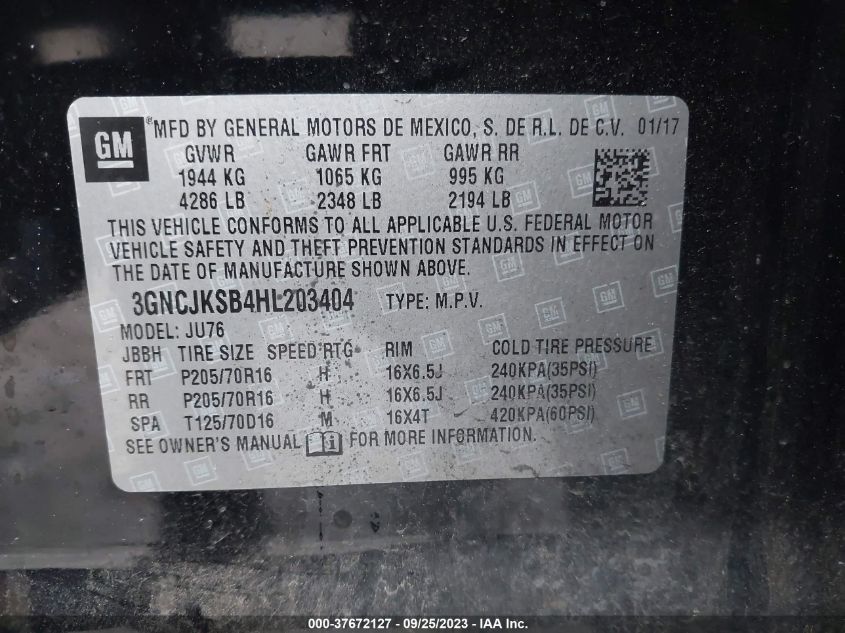 2017 CHEVROLET TRAX LS - 3GNCJKSB4HL203404