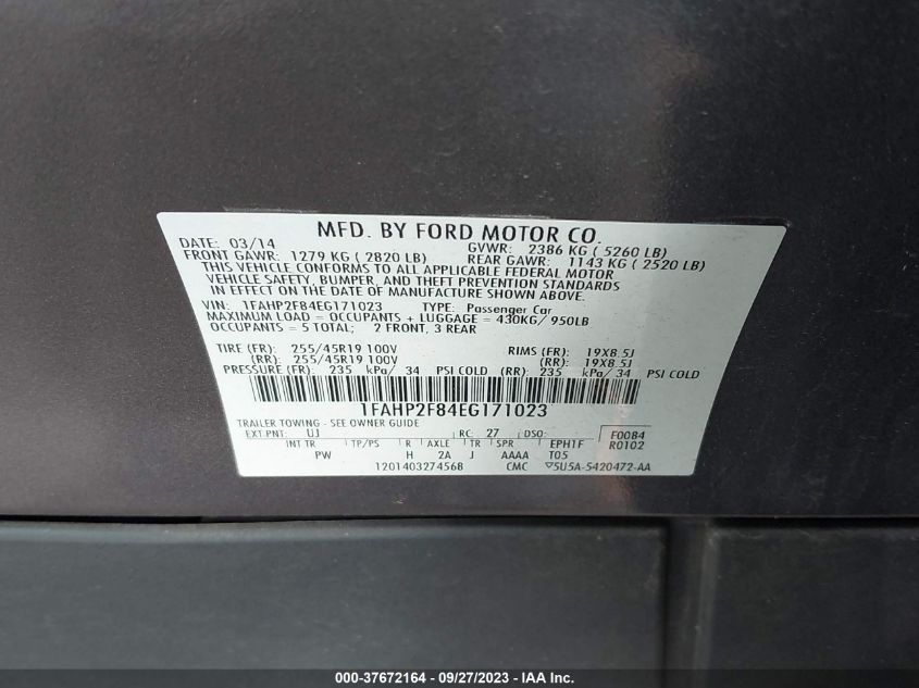 2014 FORD TAURUS LIMITED - 1FAHP2F84EG171023