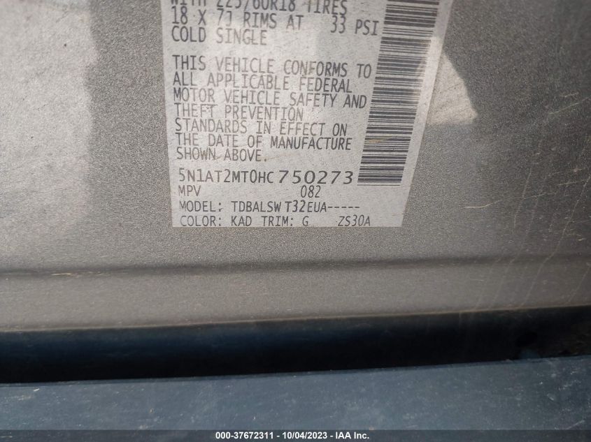 2017 NISSAN ROGUE S/SL - 5N1AT2MT0HC750273