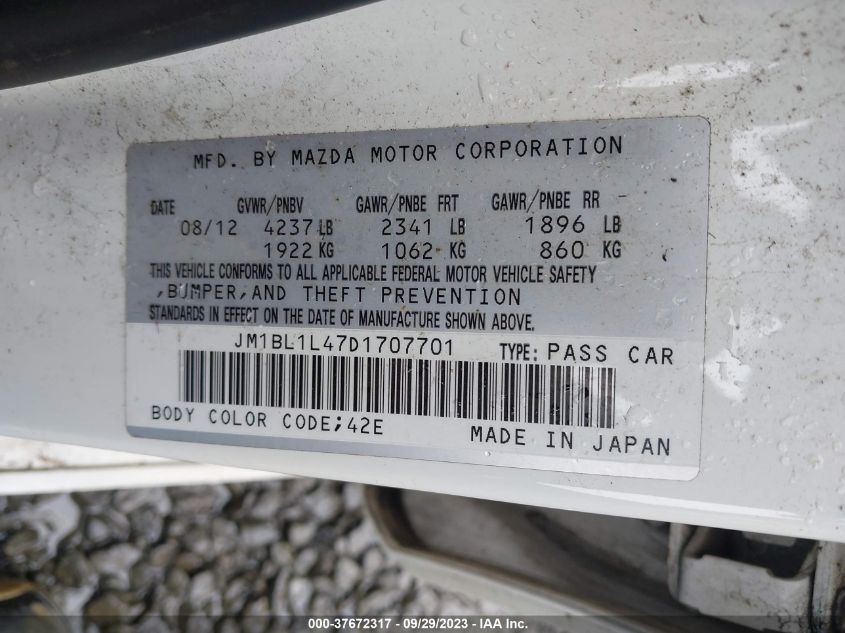 2013 MAZDA MAZDASPEED3 TOURING JM1BL1L47D1707701