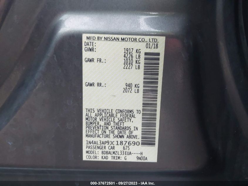2018 NISSAN ALTIMA 2.5 SV - 1N4AL3AP9JC187690