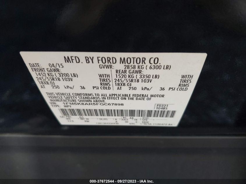 2015 FORD UTILITY POLICE 1FM5K8AR5FGC67898