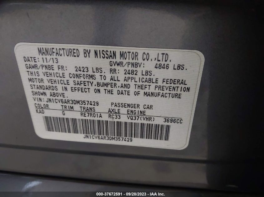 2013 INFINITI G37X - JN1CV6AR3DM357429