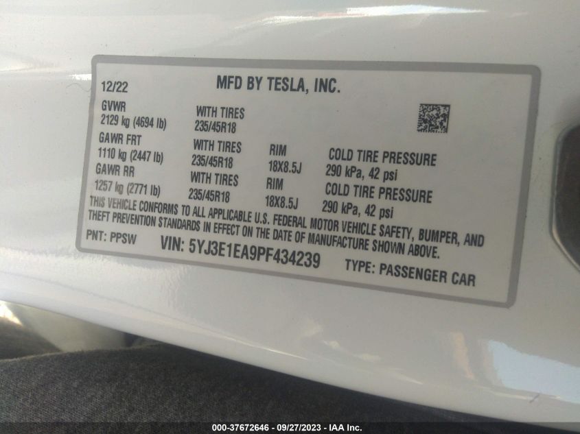 2023 TESLA MODEL 3 - 5YJ3E1EA9PF434239