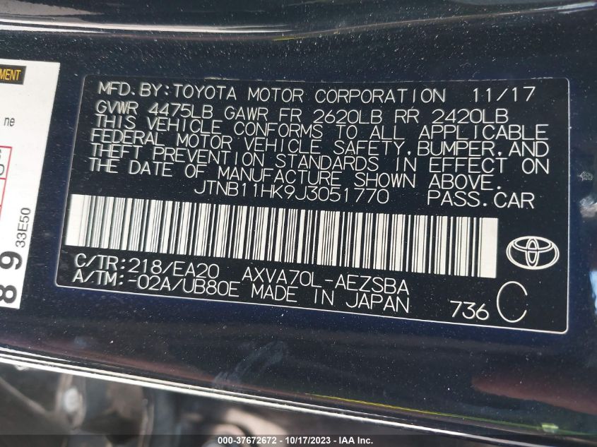2018 TOYOTA CAMRY SE - JTNB11HK9J3051770
