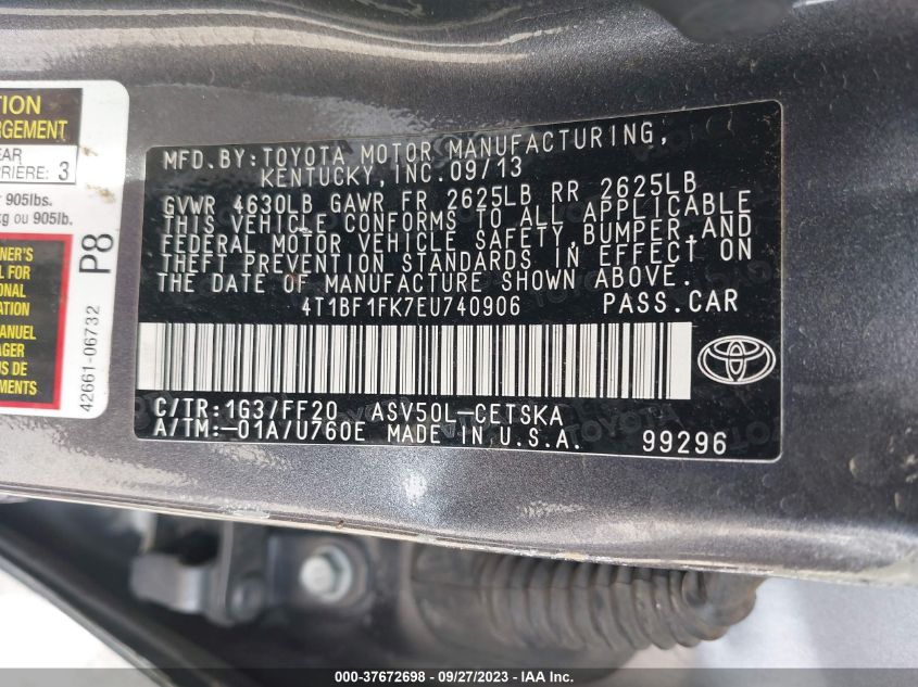 2014 TOYOTA CAMRY L/LE/XLE/SE/SE SPORT - 4T1BF1FK7EU740906