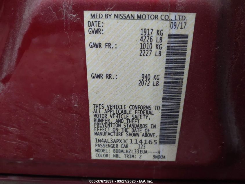 2018 NISSAN ALTIMA 2.5 SR - 1N4AL3APXJC114165