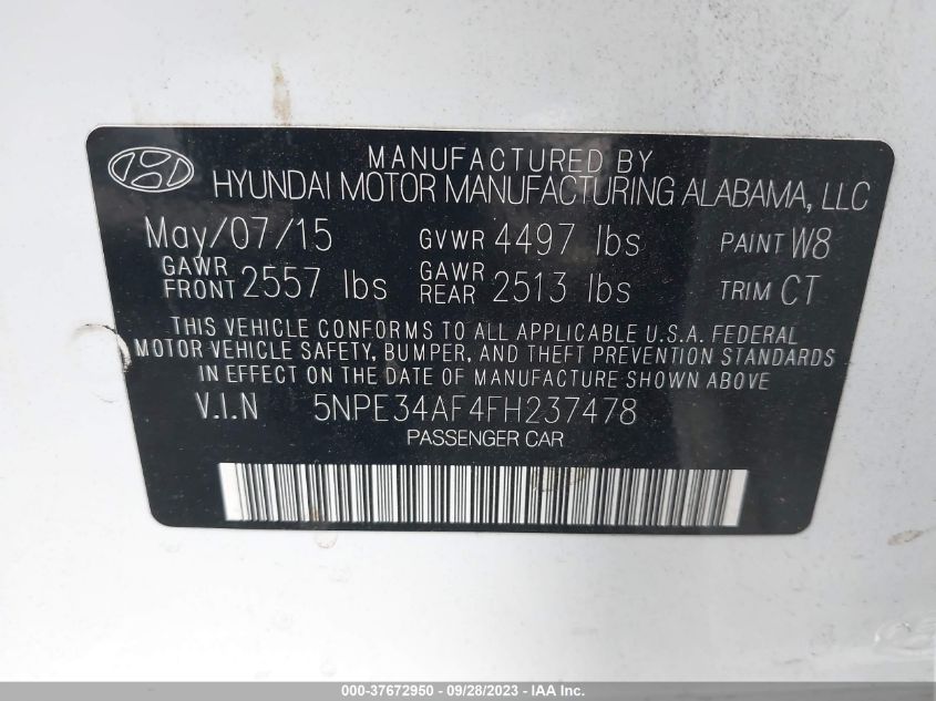 2015 HYUNDAI SONATA 2.4L SPORT - 5NPE34AF4FH237478