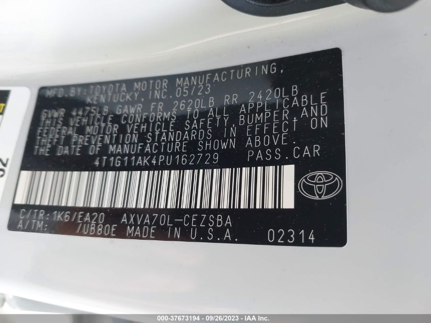 2023 TOYOTA CAMRY SE/SE NIGHTSHADE - 4T1G11AK4PU162729
