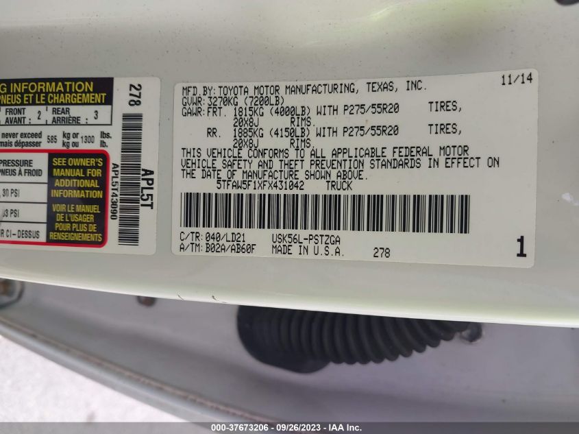 2015 TOYOTA TUNDRA 4WD TRUCK PLATINUM/1794 5TFAW5F1XFX431042