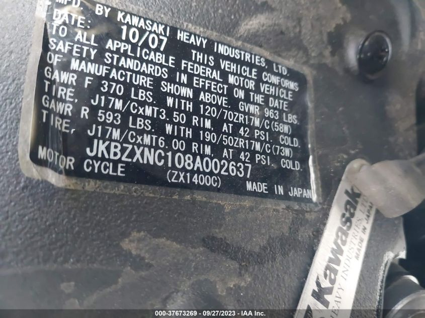2008 KAWASAKI ZX1400 C - JKBZXNC108A002637
