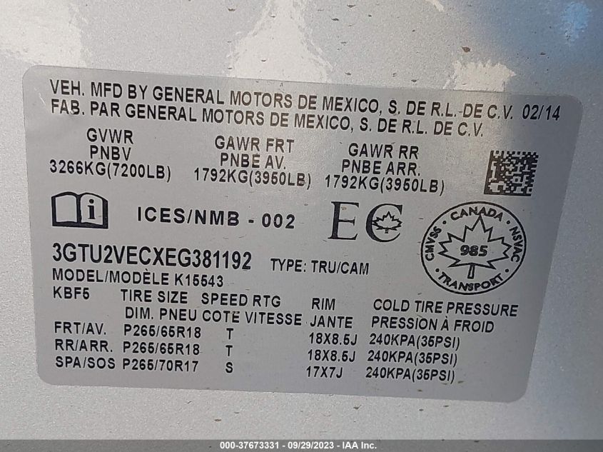 2014 GMC SIERRA 1500 SLT - 3GTU2VECXEG381192