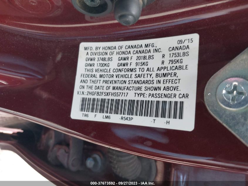2015 HONDA CIVIC SEDAN LX - 2HGFB2F5XFH557717