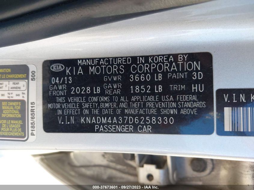 2013 KIA RIO LX - KNADM4A37D6258330