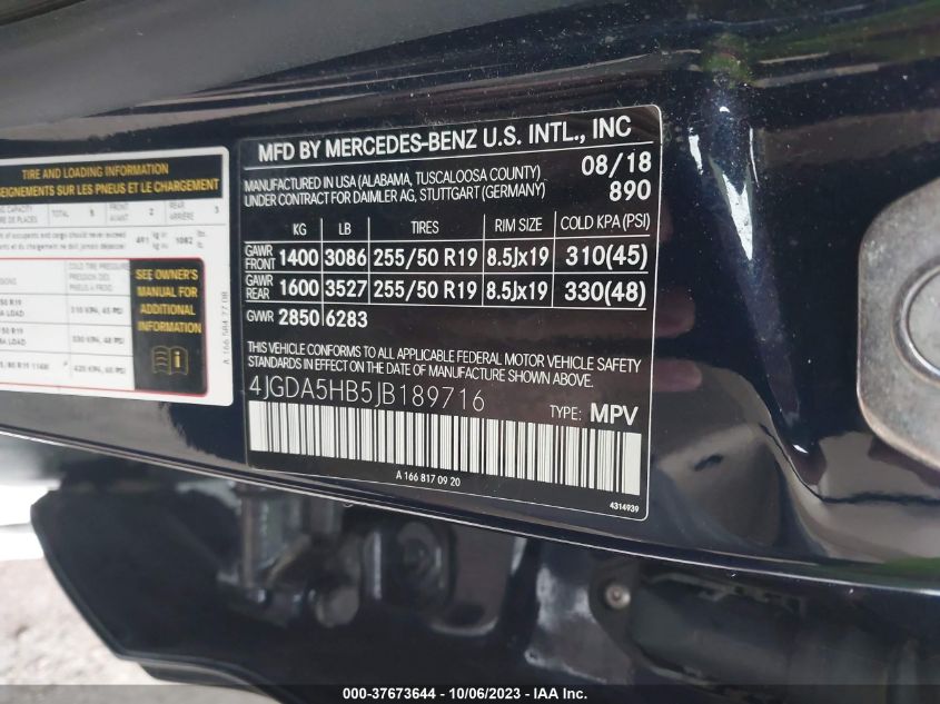 2018 MERCEDES-BENZ GLE GLE 350 4JGDA5HB5JB189716